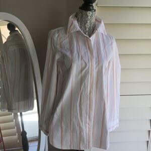 NWT Lafayette 148 New York White Pink Stripe Blouse S Women's